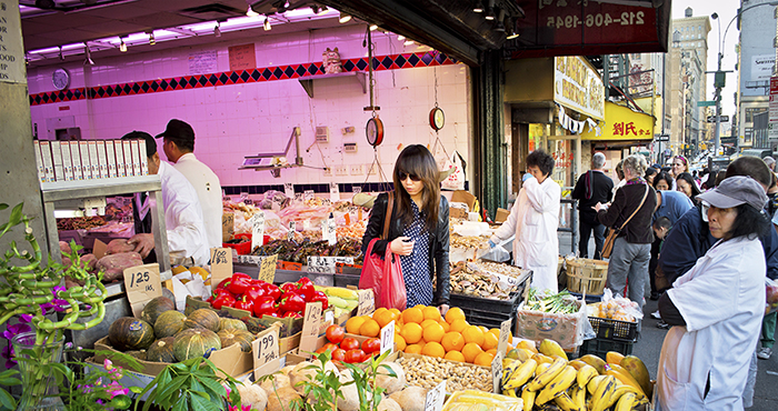 Andrew F. Kazmierski / Shutterstock.com NEW YORK - APRIL 27: A sidewalk produce stand in China Town, New York City on April 27 2013 in New York City. Chinatown is home to the largest amount of Chinese people in the Western hemisphere.